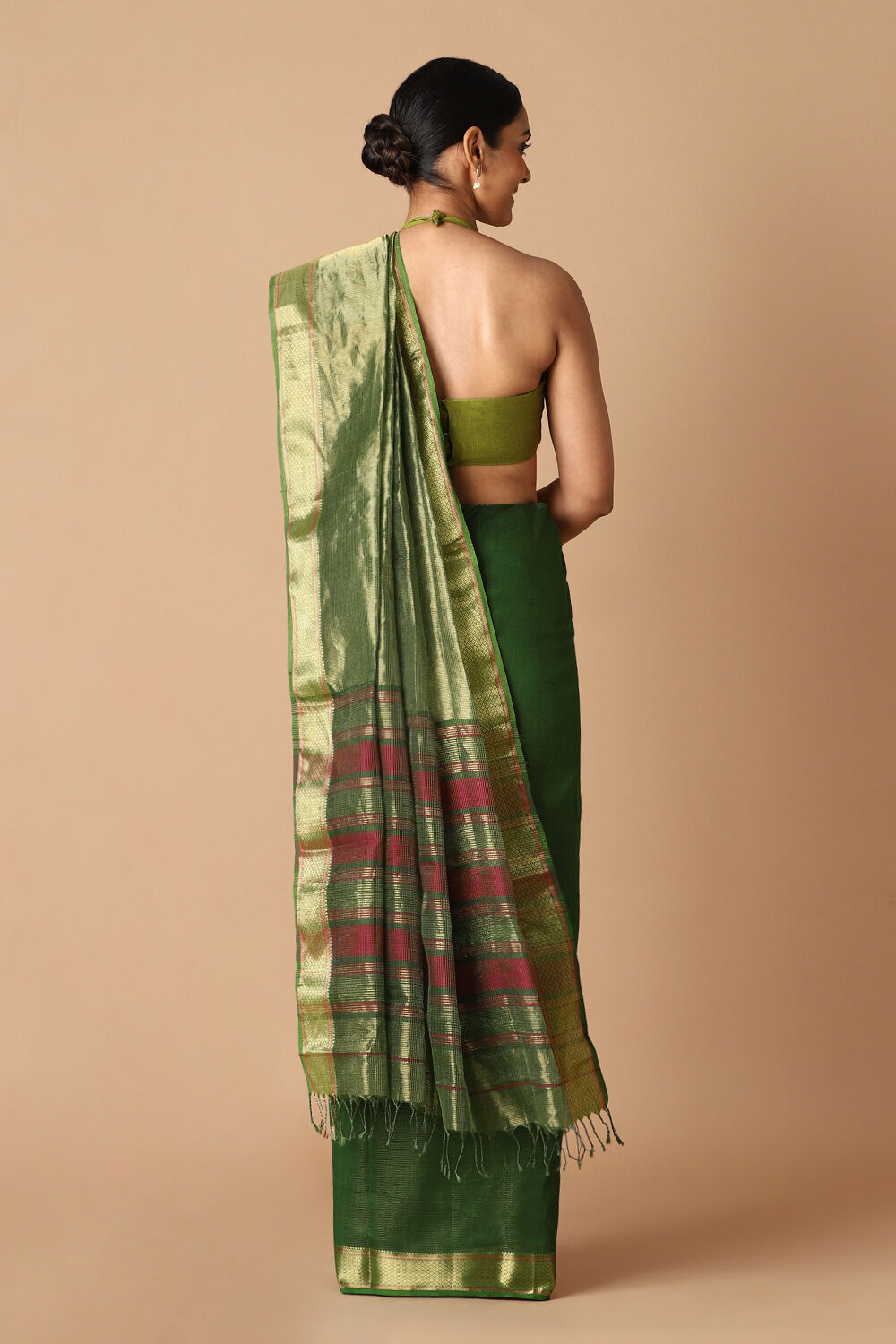 Green Pure Silk Cotton Maheswari Saree image number null