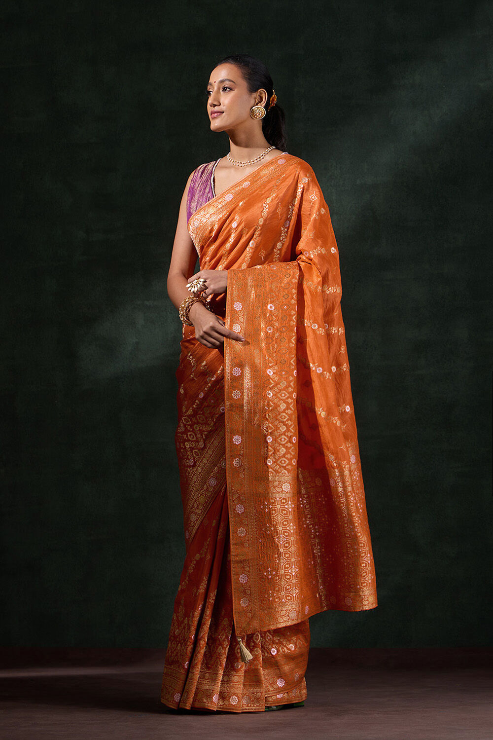 Orange Woven Viscose Luxe Saree image number null