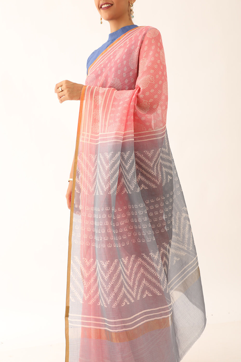 Light Pink Craft Pure Silk Kota Block Print Saree image number null