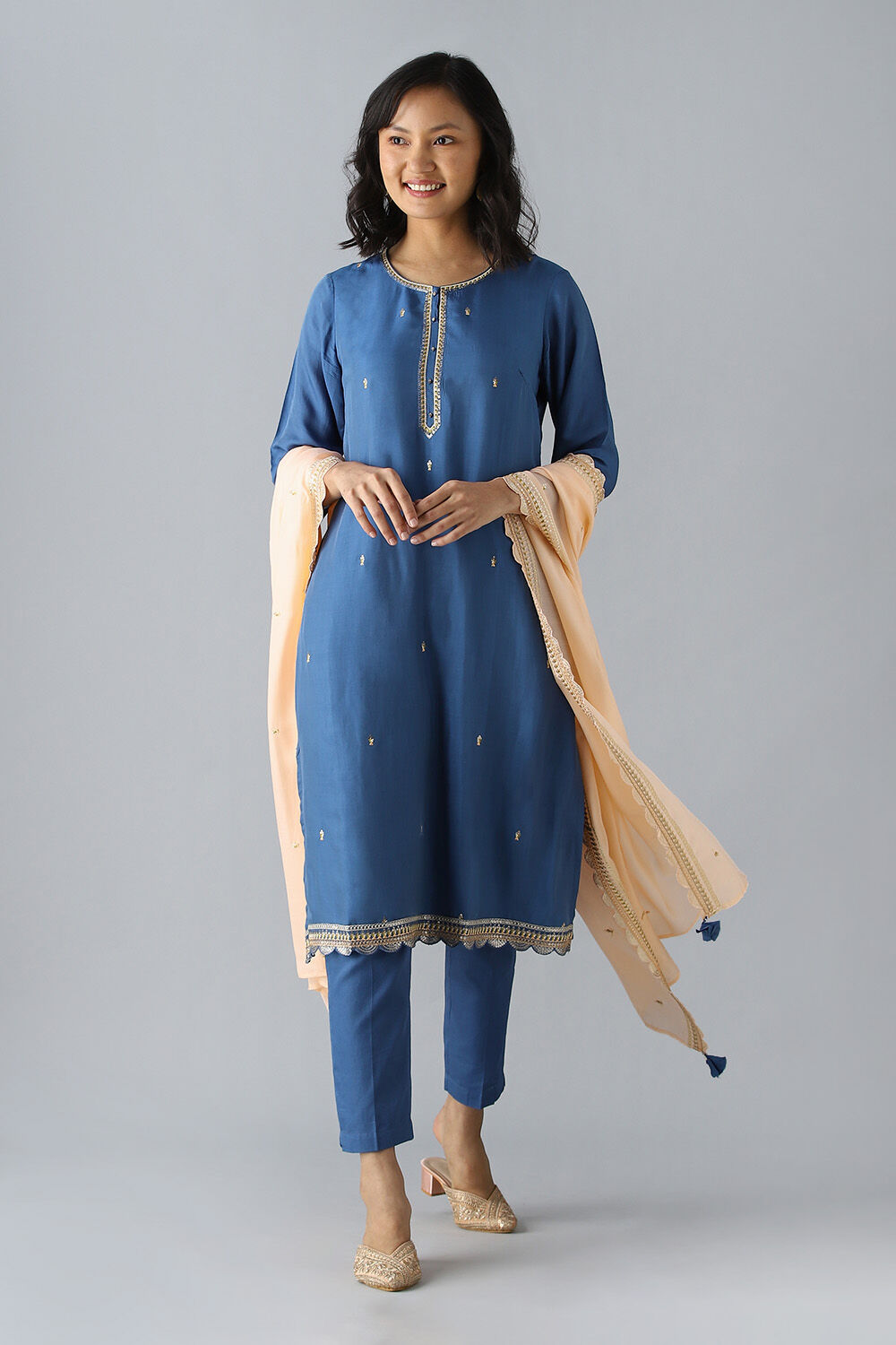 Blue Embroidered Viscose Kurta Set image number null