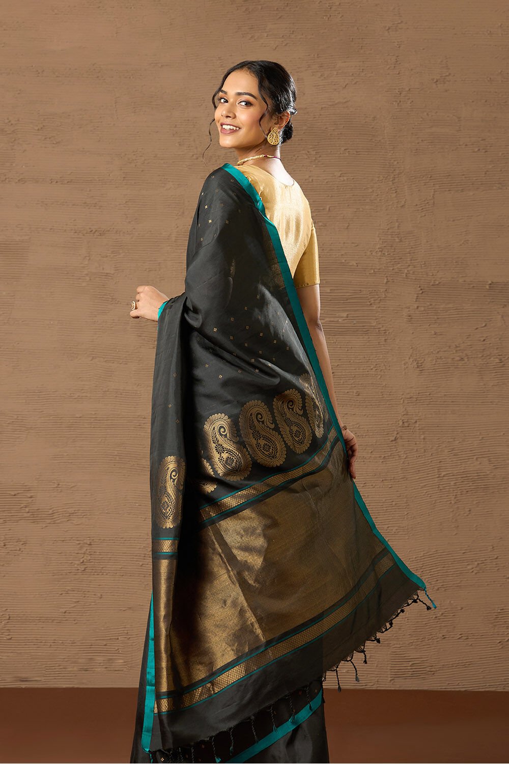 Black Woven Pure Soft Silk Saree image number null