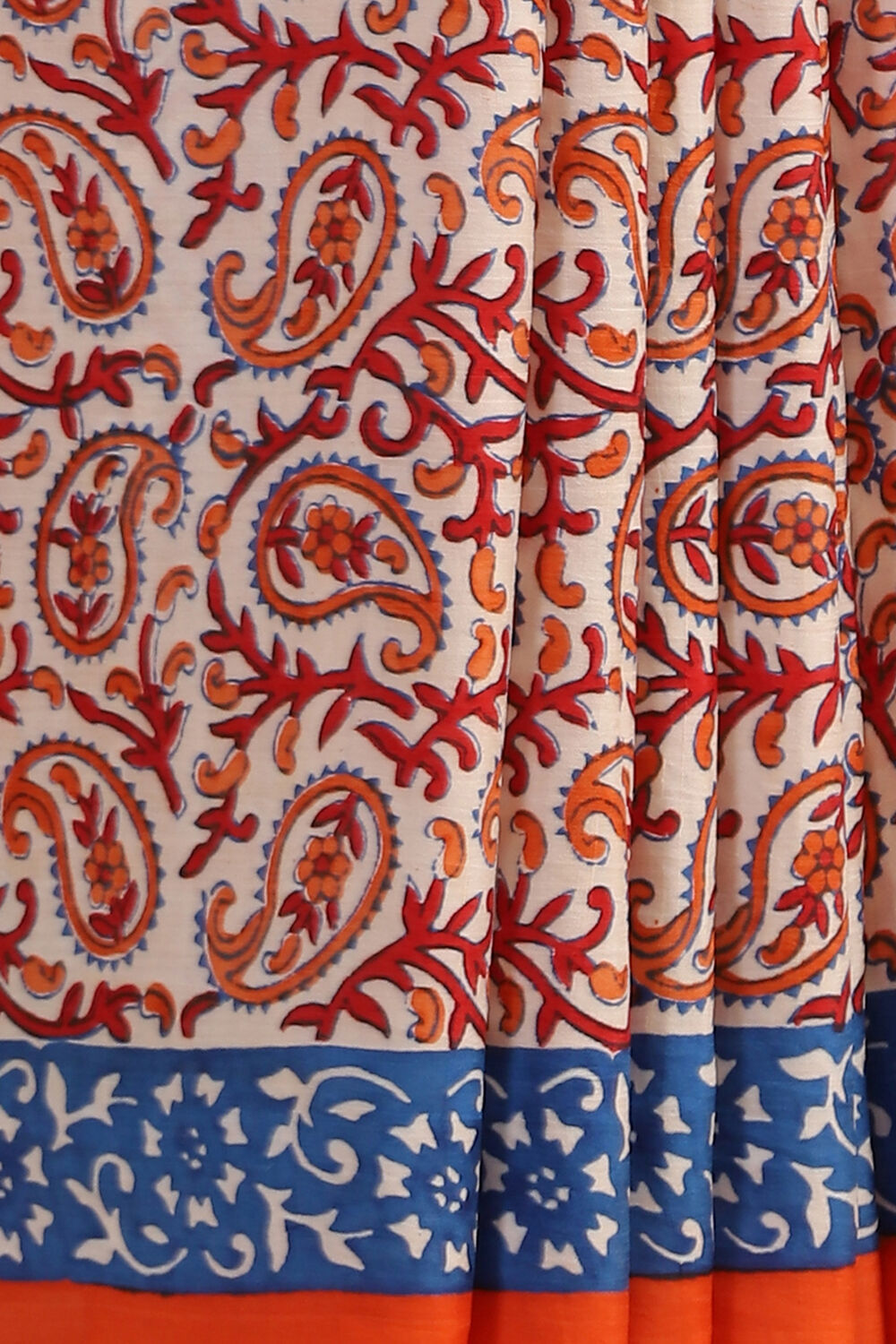 Offwhite Hand Blockprinted Pure Silk Saree image number null