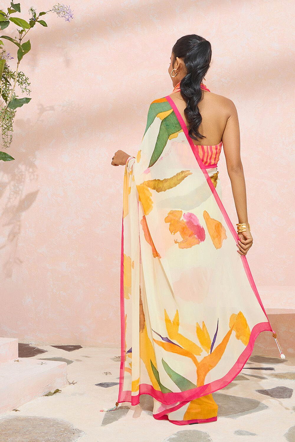 Beige Bengal Printed Viscose Georgette Saree image number null
