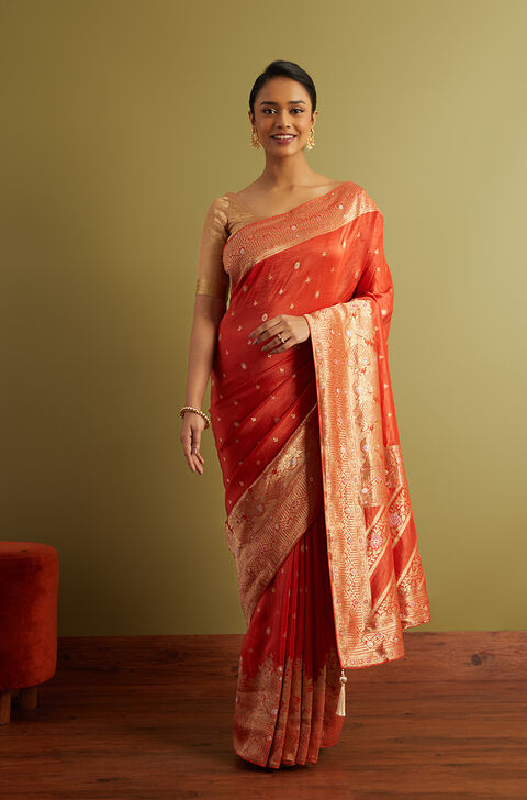 Red Woven Viscose Luxe Saree
