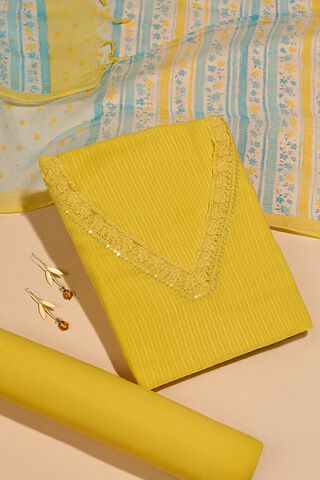 Yellow Pure Cotton Embroidered Unstitched Suit Set image number