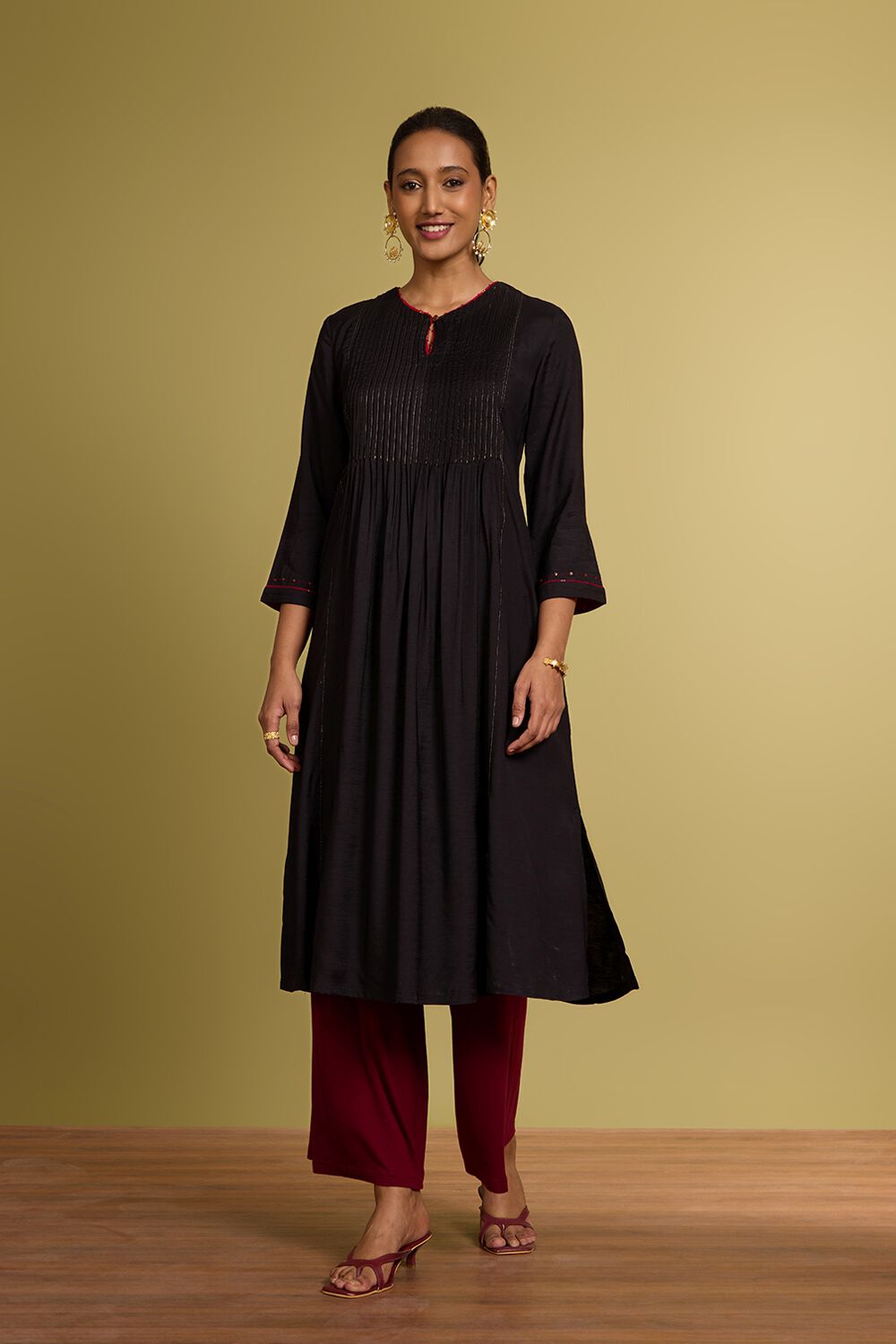 Black Woven Viscose Kurta image number null