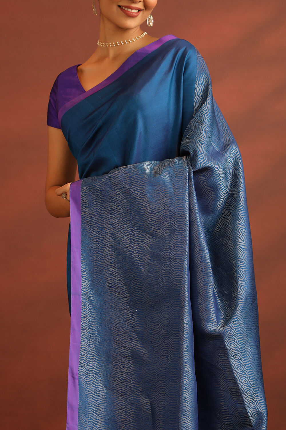 Dark Blue Woven Pure Soft Silk Saree image number null