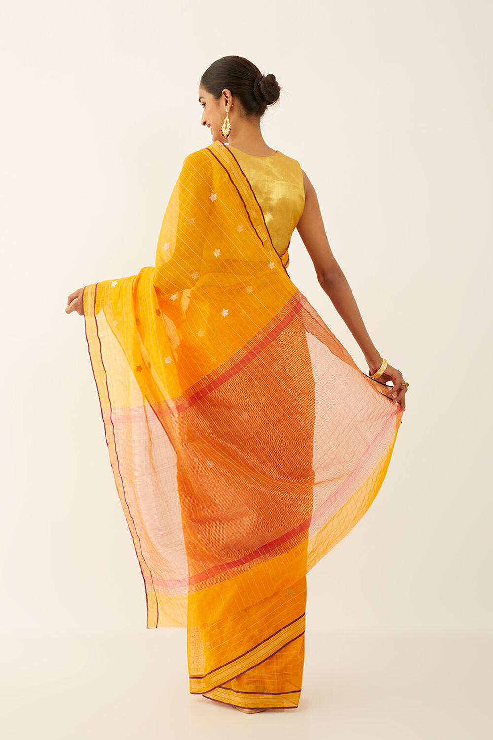 Yellow Pure Silk Cotton Chanderi Saree image number null