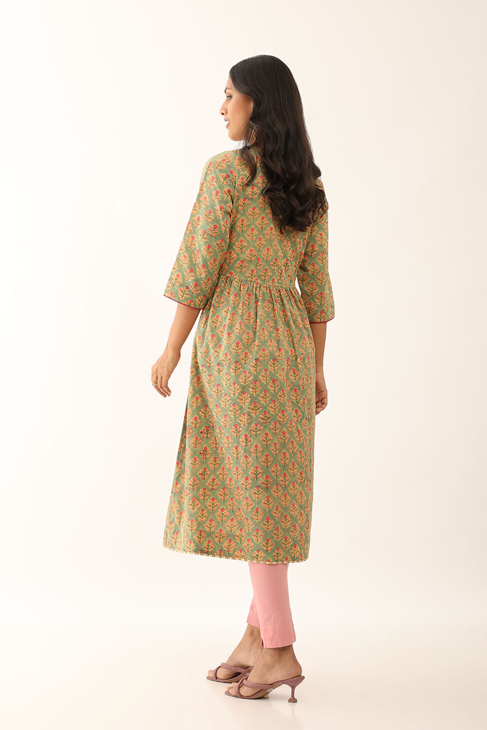 Green Pure Cotton Sanganeri Block Printed Kurta image number null