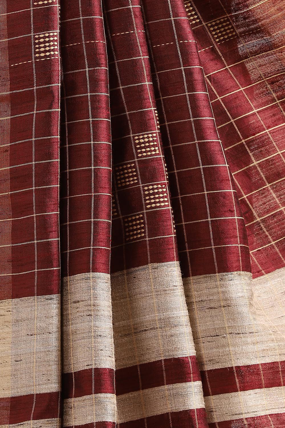 Dark Red Pure Tussar Silk Bhagalpuri Saree image number null