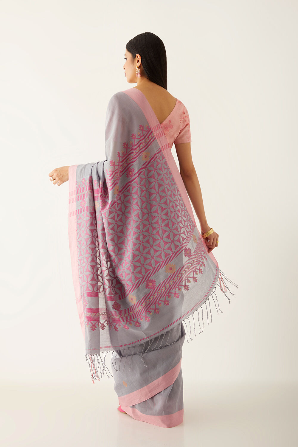 Grey Pure Cotton Bengal Saree image number null