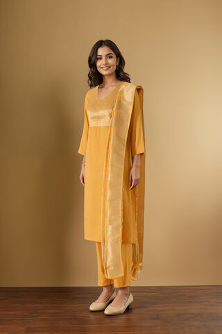 Yellow Brocade Pure Viscose Kurta Set thumbnail image number null