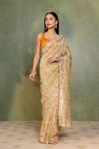 Light Green Embroidered Pure Viscose Saree thumbnail image number null