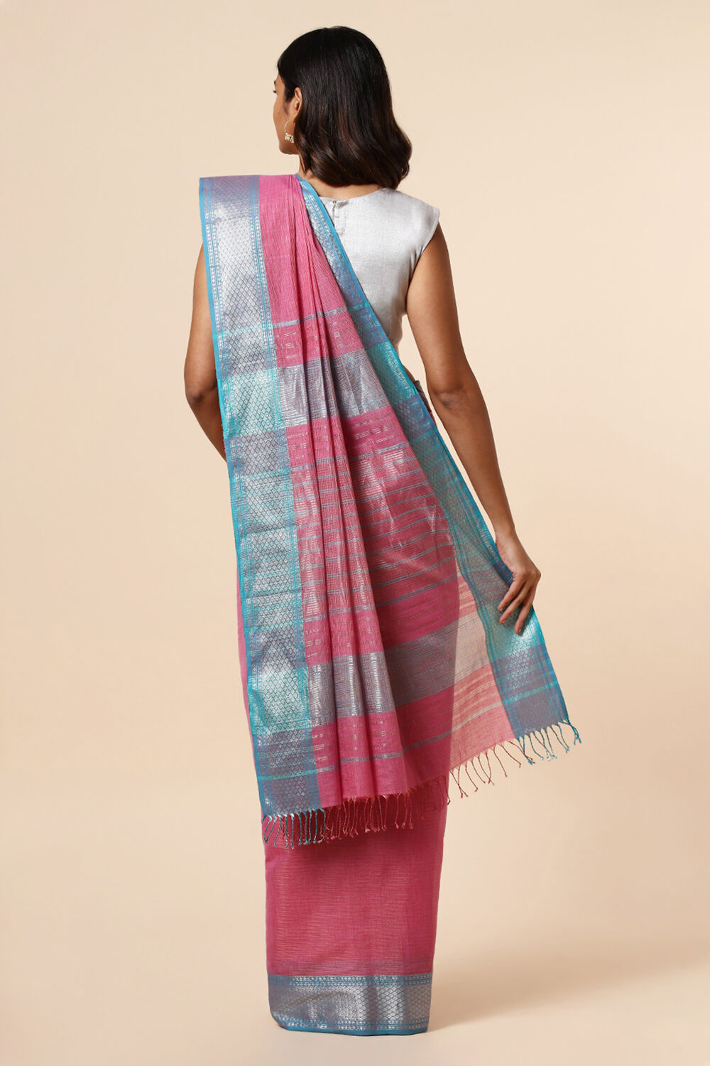 Light Pink Pure Khadi Silk Cotton Maheswari Saree image number null