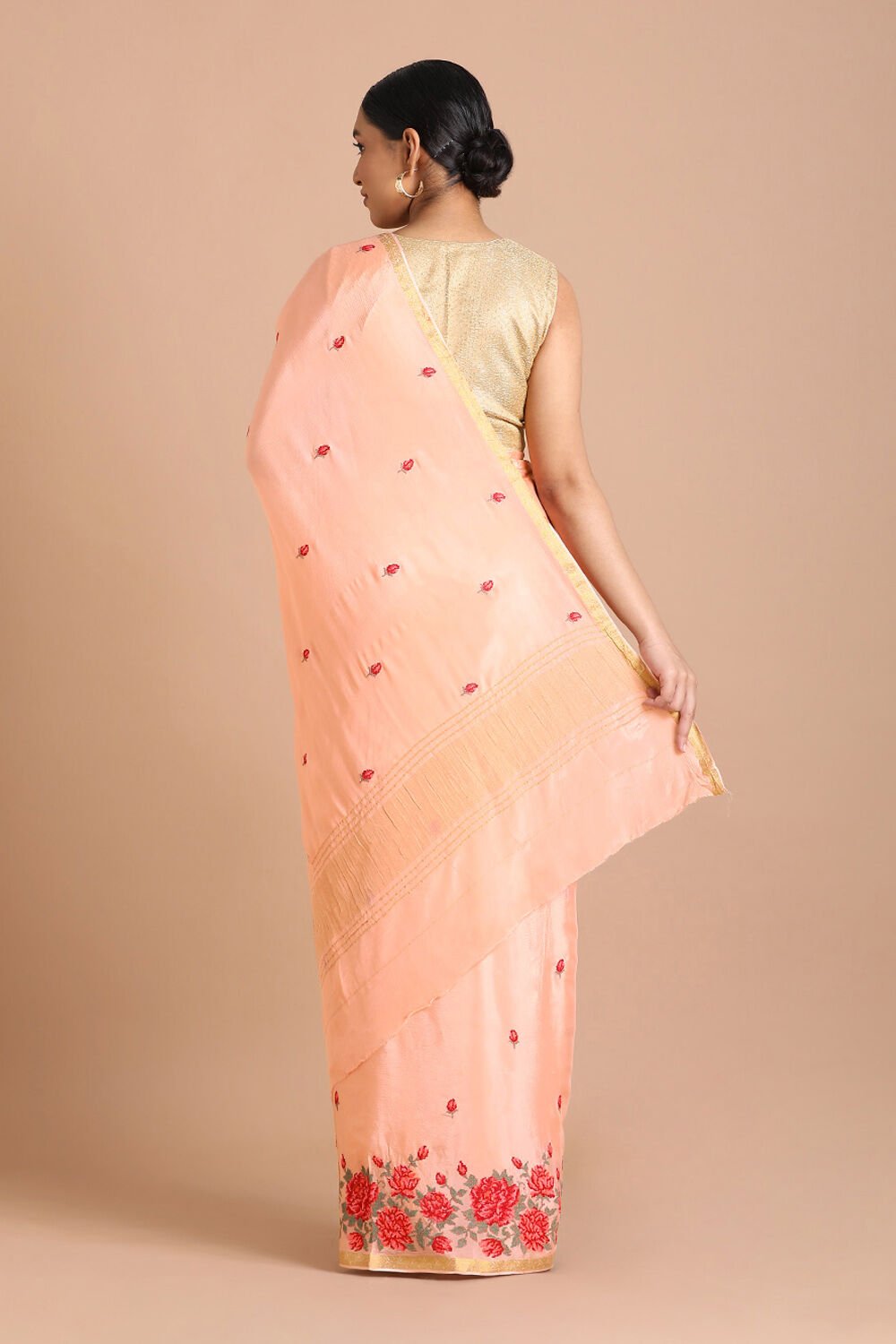 Light Pure Pink Viscose Embroidered Saree image number null