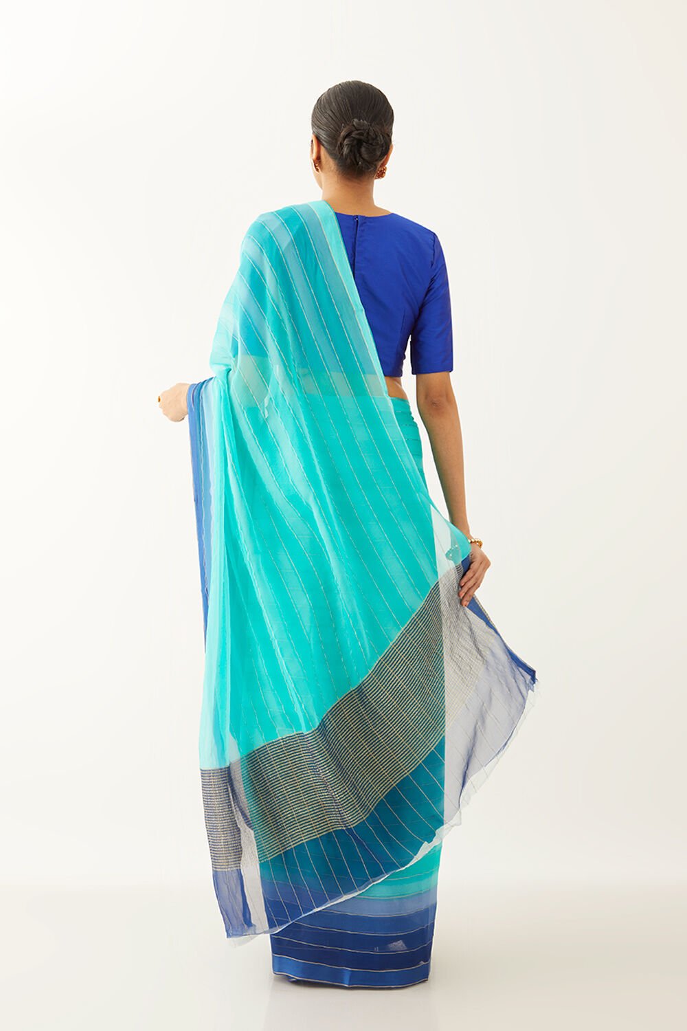 Blue Pure Silk Chiffon Woven Saree image number null