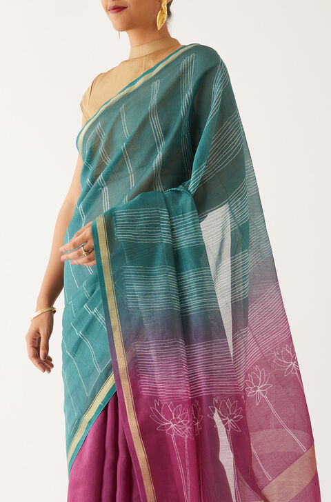 Dark Violet Pure Silk Cotton Shibori Saree