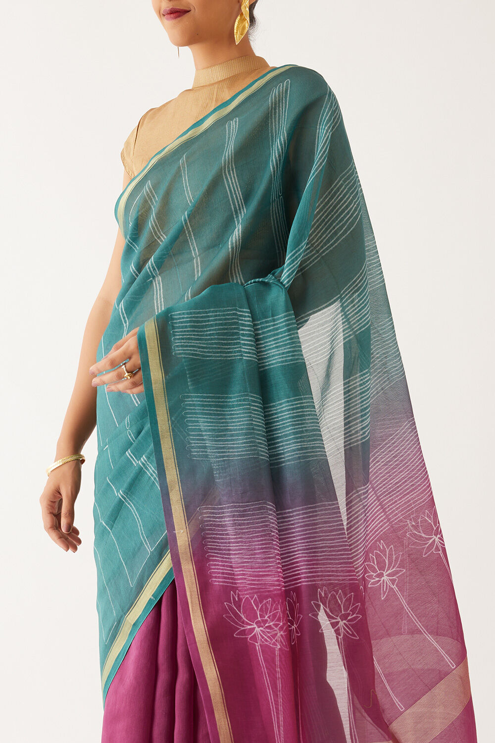 Dark Violet Pure Silk Cotton Shibori Saree image number null