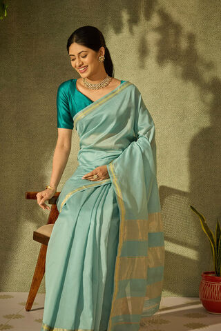 Light Blue Woven Pure Silk Cotton Maheshwar Saree thumbnail image number null
