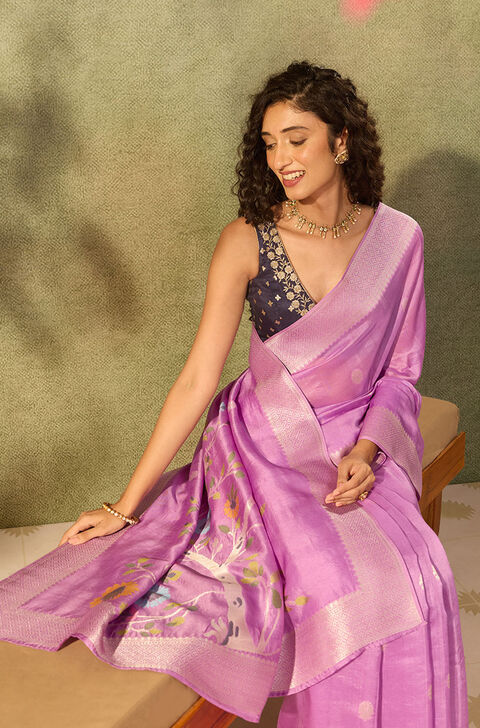 Light Violet Pure Viscose Woven Saree