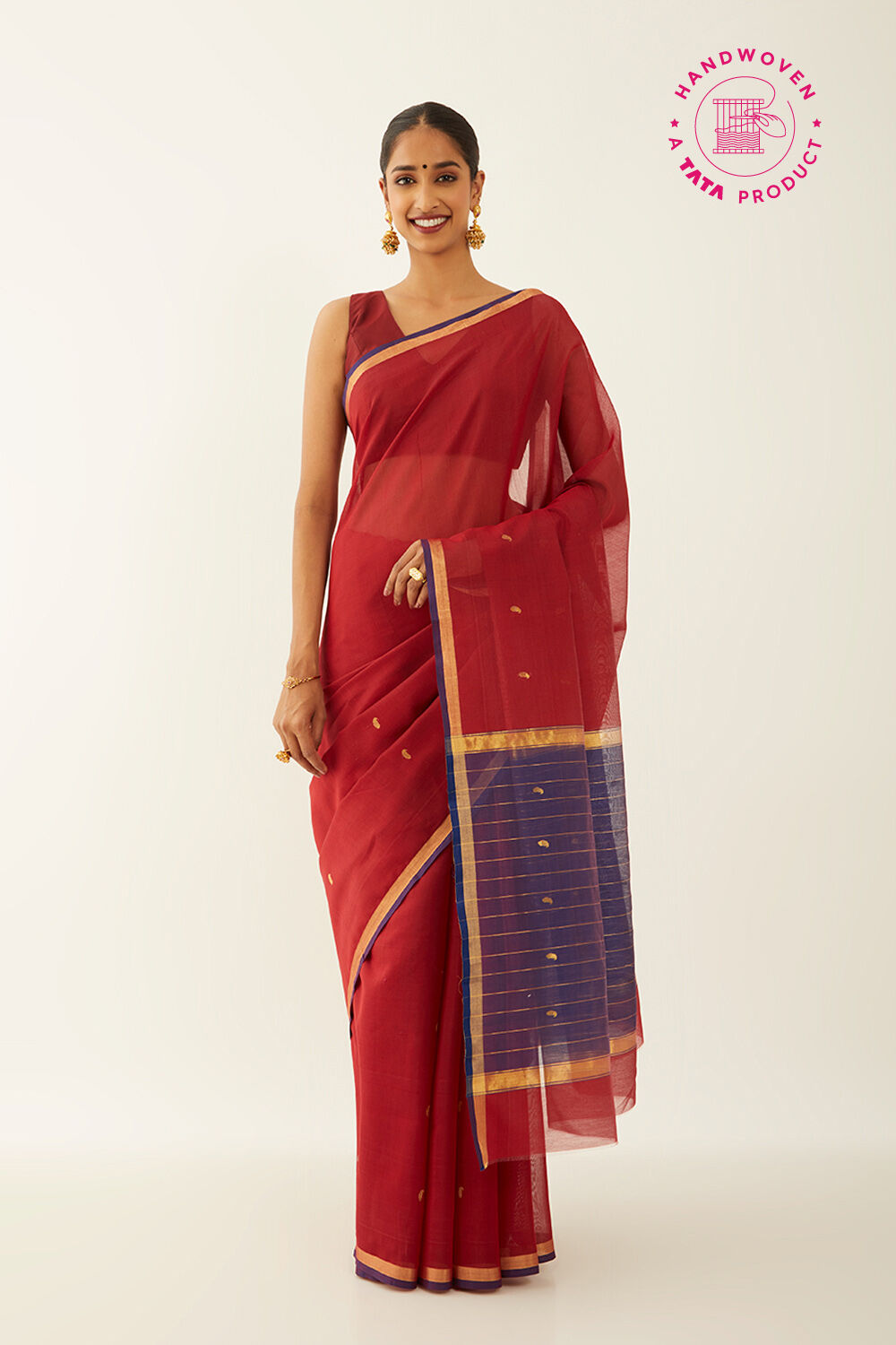 Red Pure Silk Cotton Chanderi Saree image number null