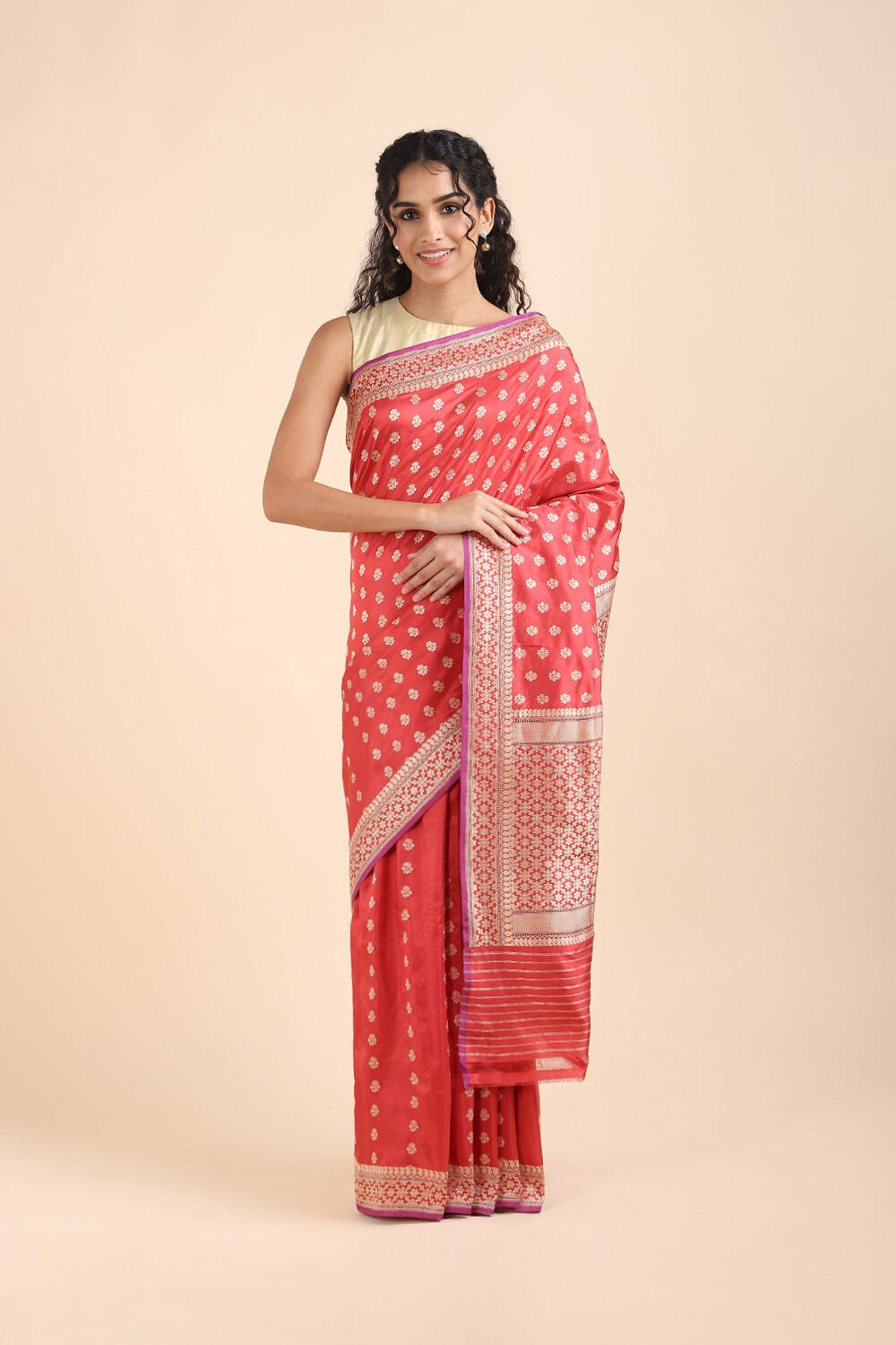 Dark Red Pure Silk Banarasi Saree image number null