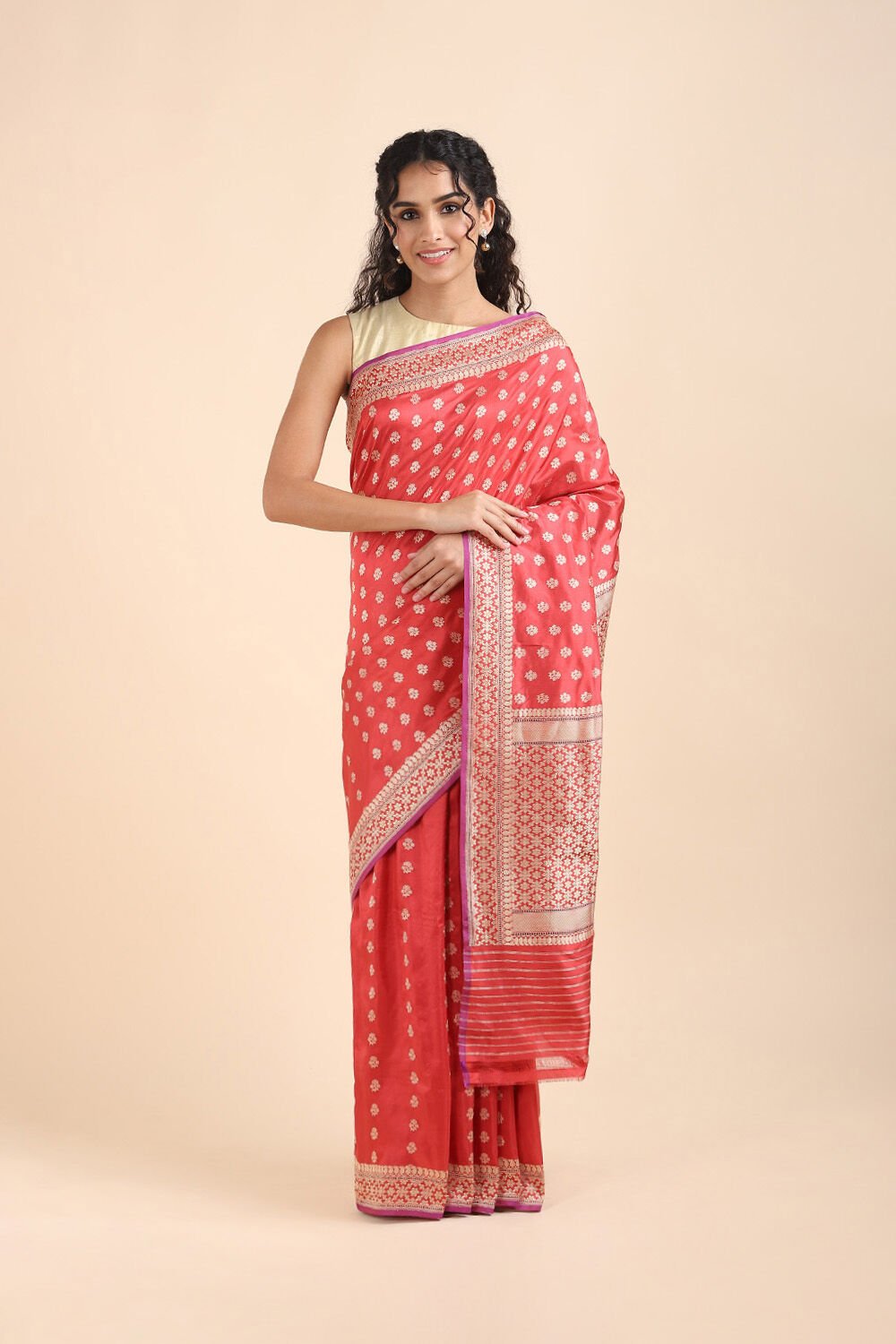 Dark Red Pure Silk Banarasi Saree image number null