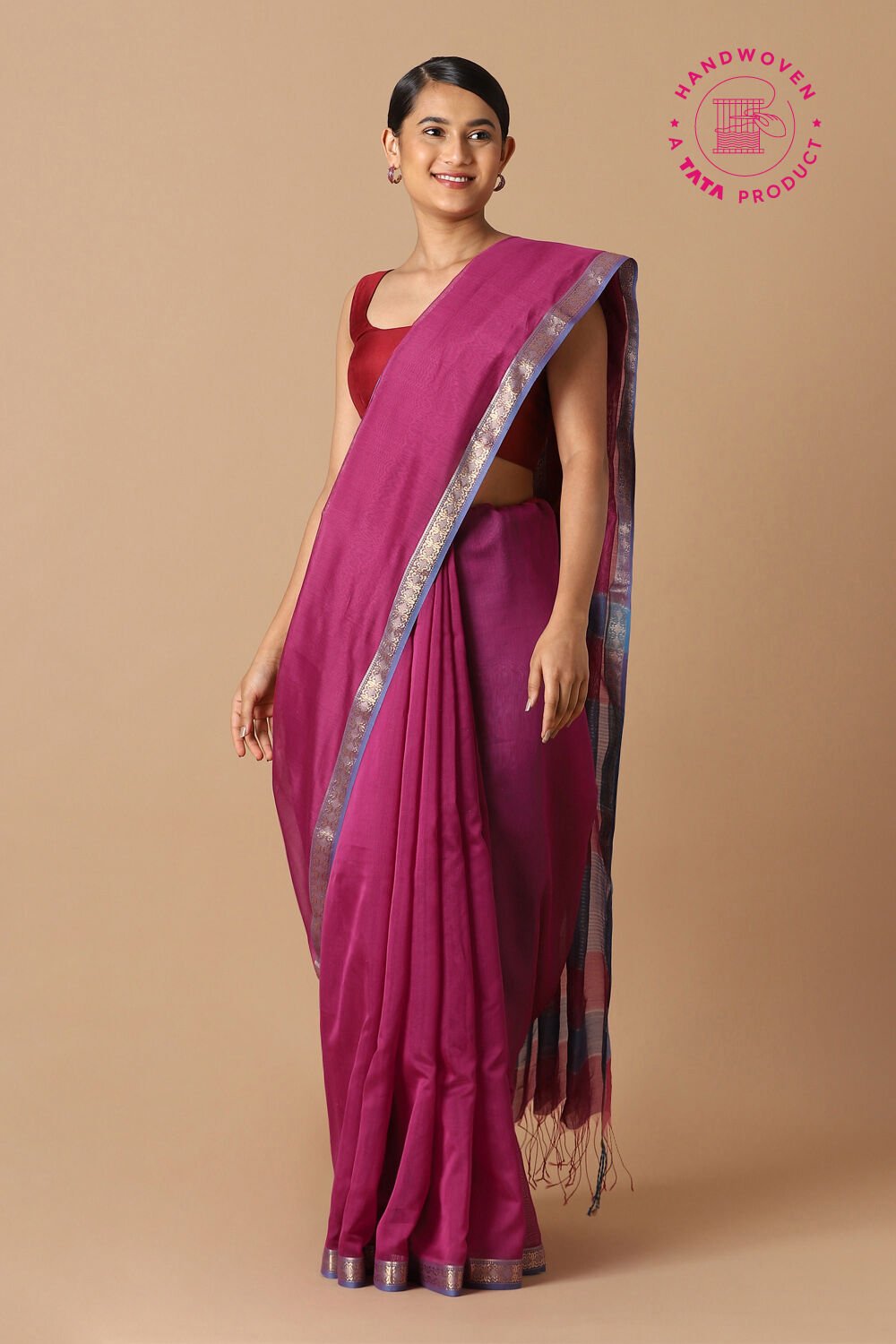 Pink Pure Silk Cotton Maheswari Saree image number null