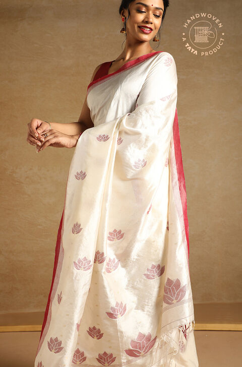 Off White Bengali Pure Silk Jamdani Saree