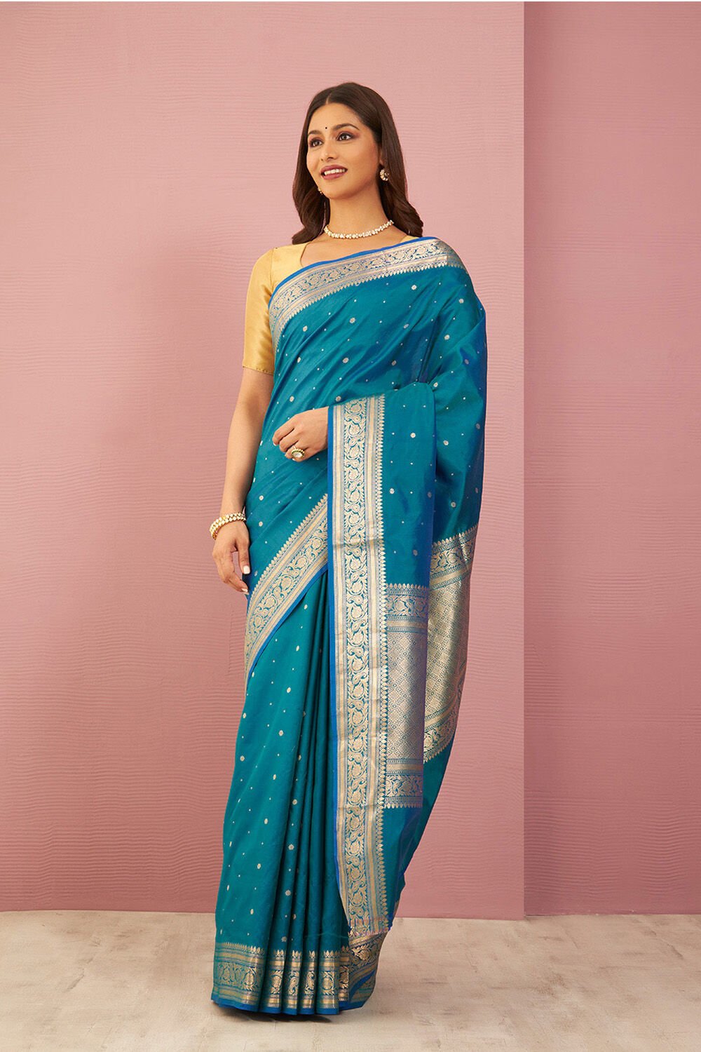 Blue Pure Silk Cutwork Banaras Saree image number null