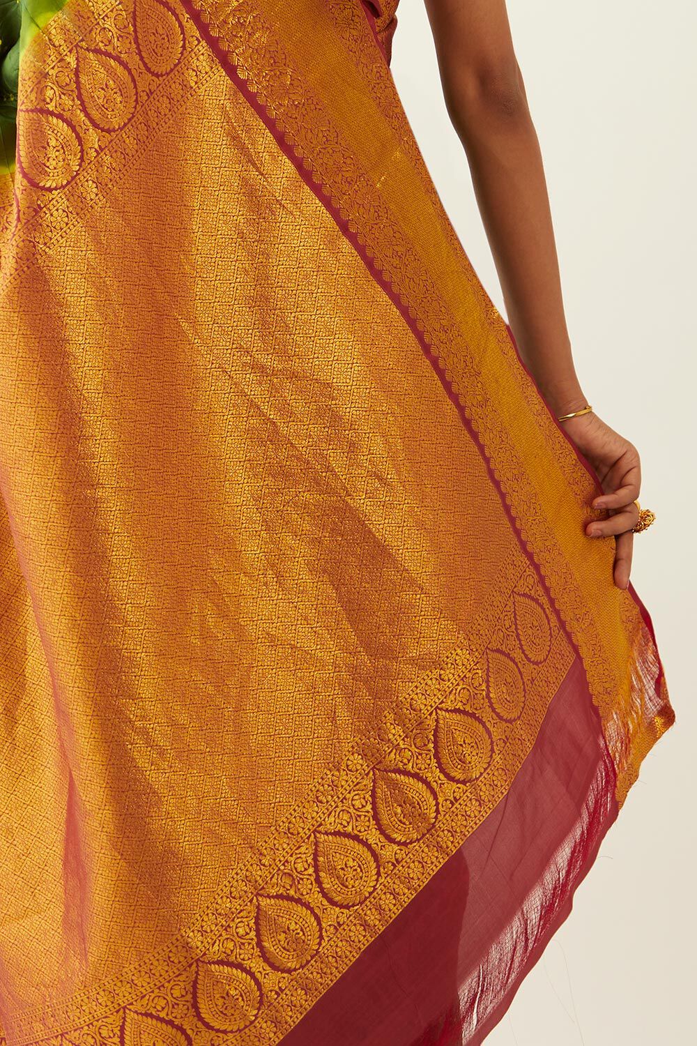 Dark Green Pure Silk Bandhani Saree image number null