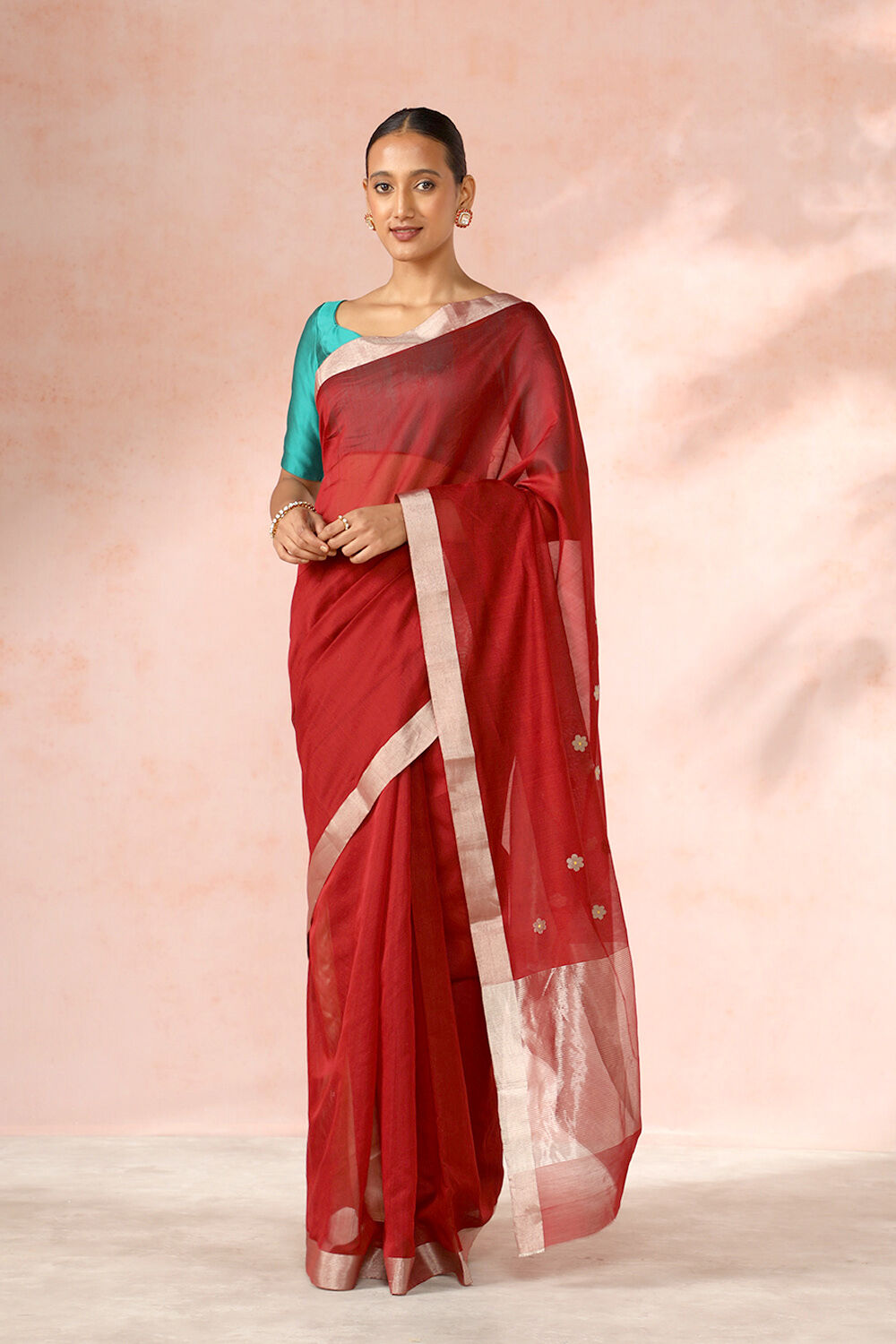 Red Chanderi Pure Silk Cotton Woven Saree image number null