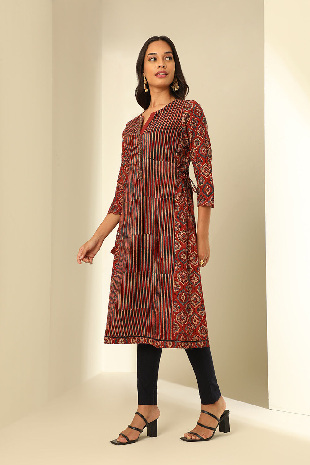 Red Cotton Printed Kurta image number null