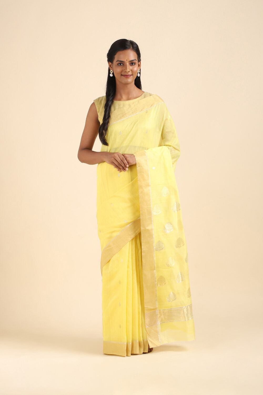Yellow Pure Silk Cotton Chanderi Saree image number null