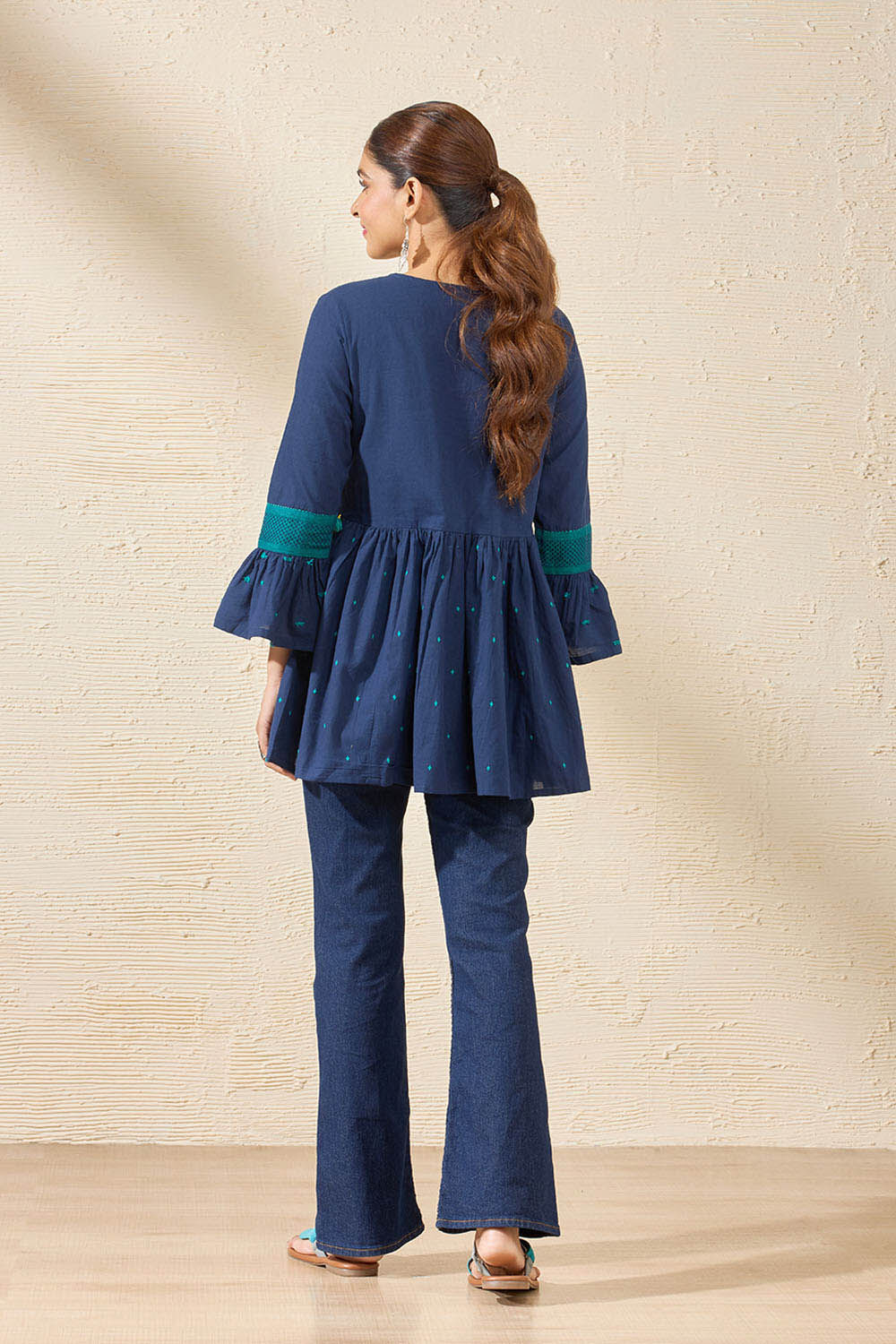 Blue Pure Cotton Woven Short Top image number null