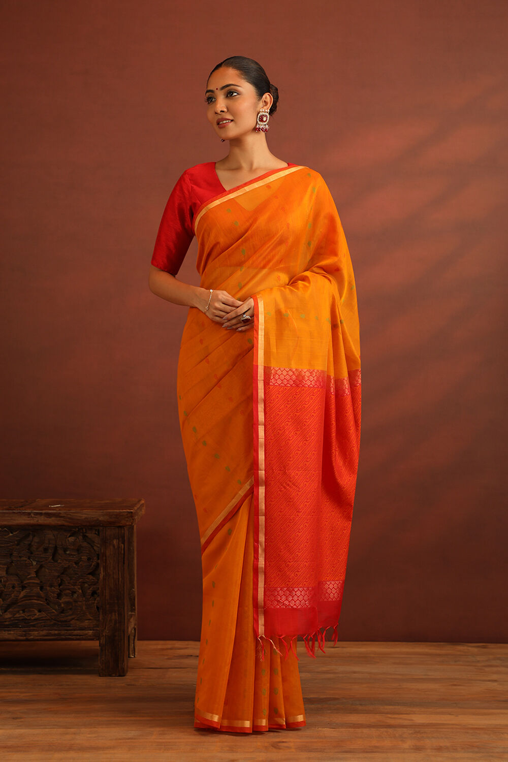 Dark Yellow South Pure Silk Cotton Woven Saree image number null