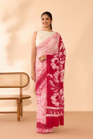 Dark Pink Ujjain Pure Cotton Batik Saree thumbnail image number null