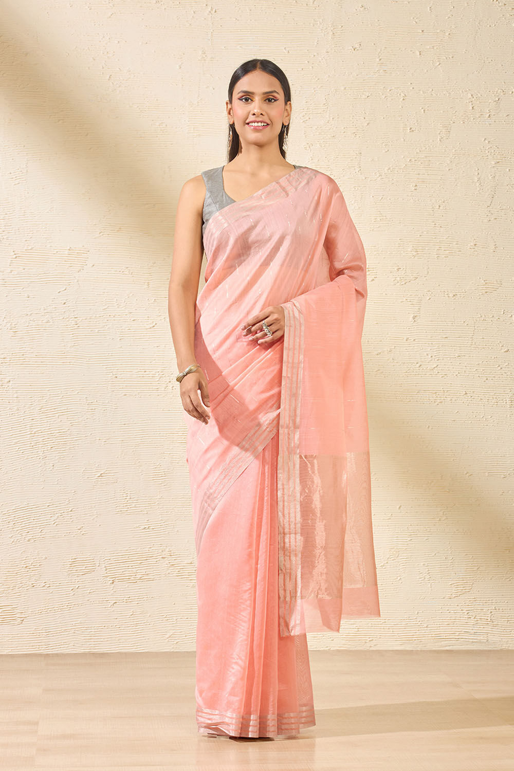 Light Pink Woven Pure Silk Cotton Chanderi Saree image number null