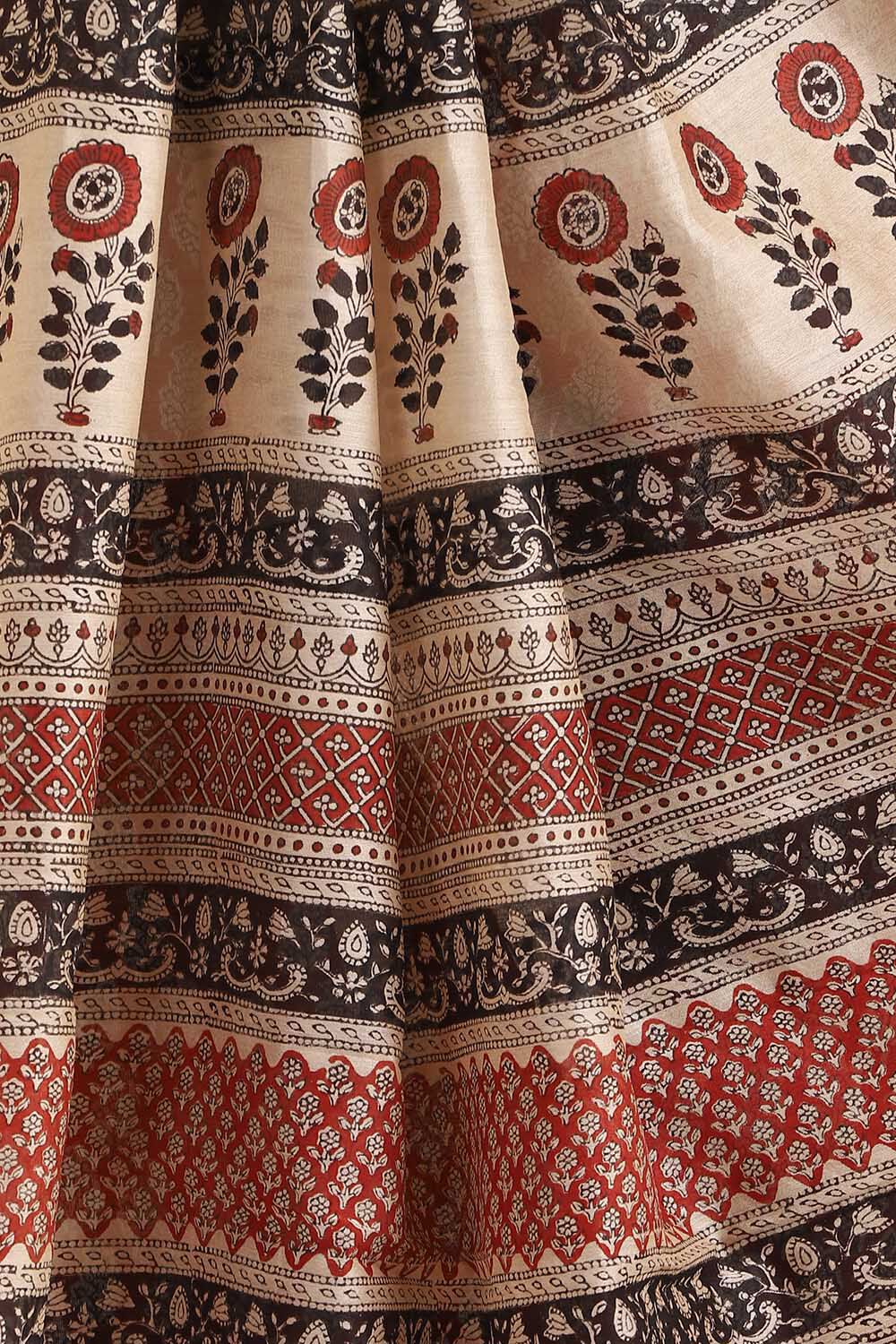 Red Pure Silk Cotton Bagru Printed Saree image number null