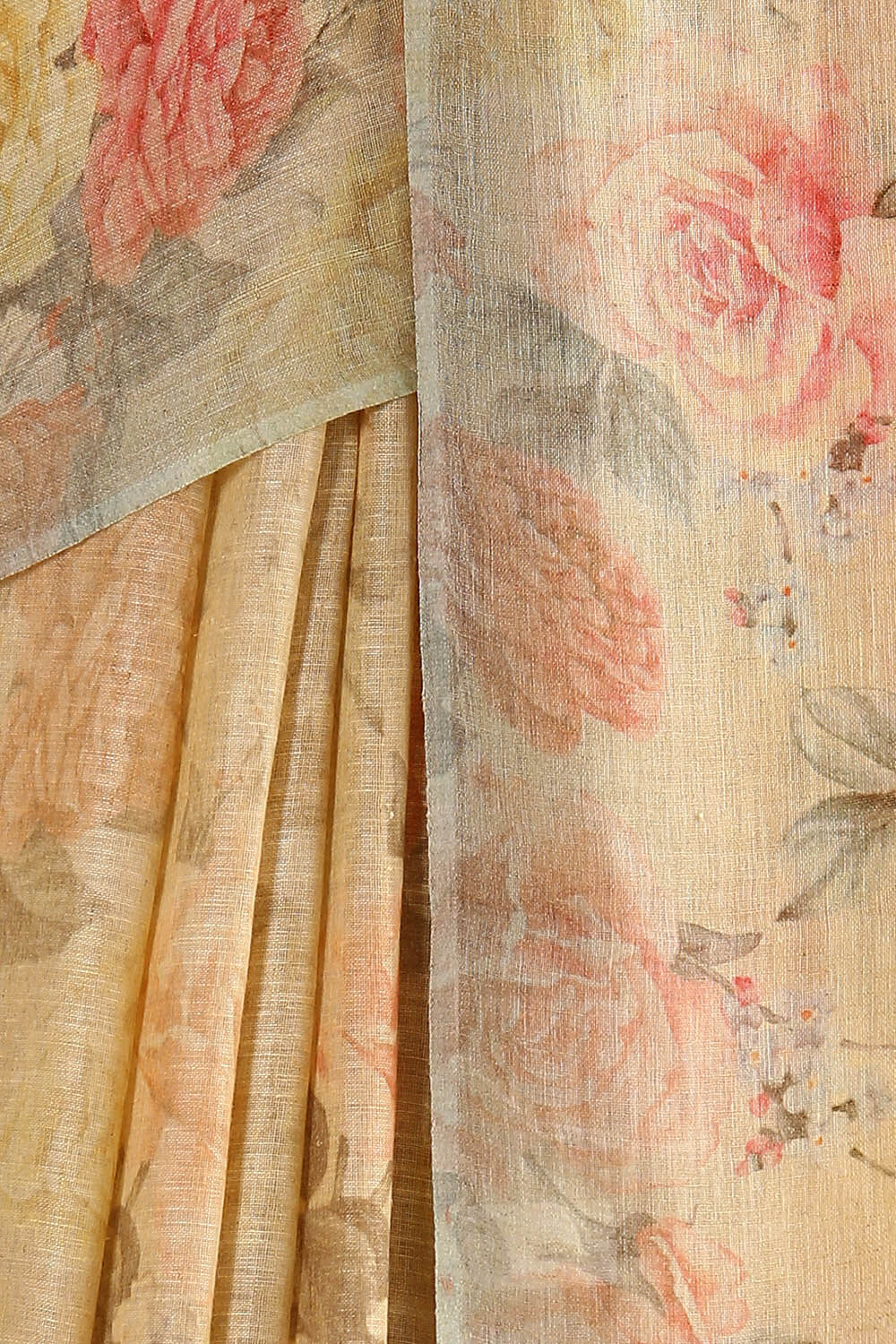 Beige Pure Linen Digital Printed Saree image number null