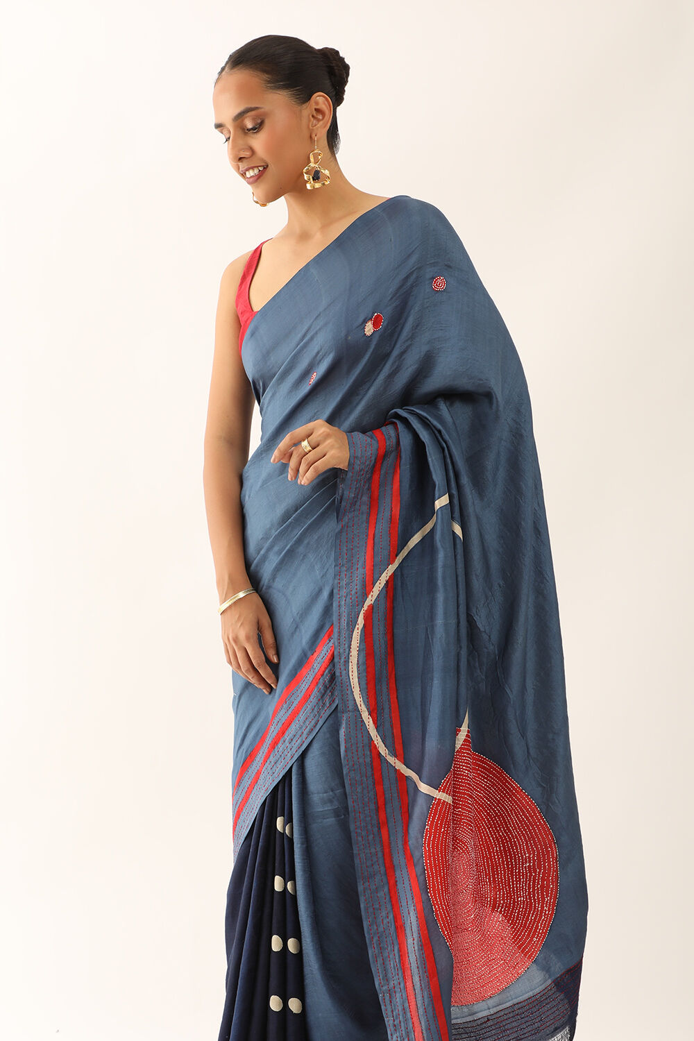 Blue Murshidabad Pure Silk Hand Painted Saree image number null