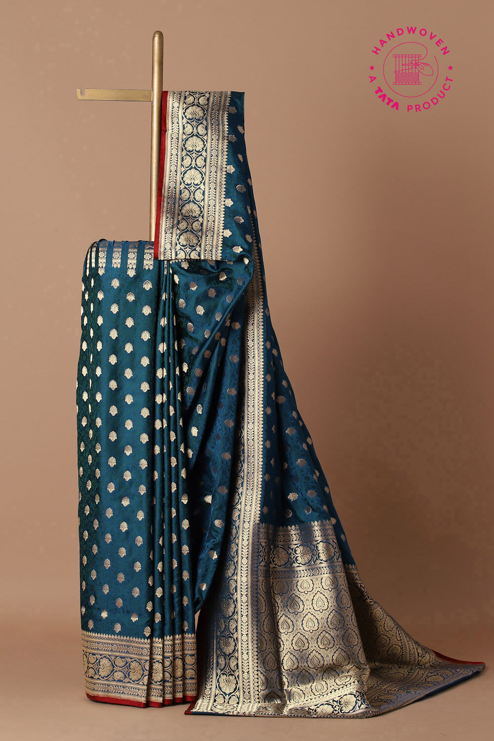 Dark Blue Pure Silk Banarasi Tanchoi Saree image number null