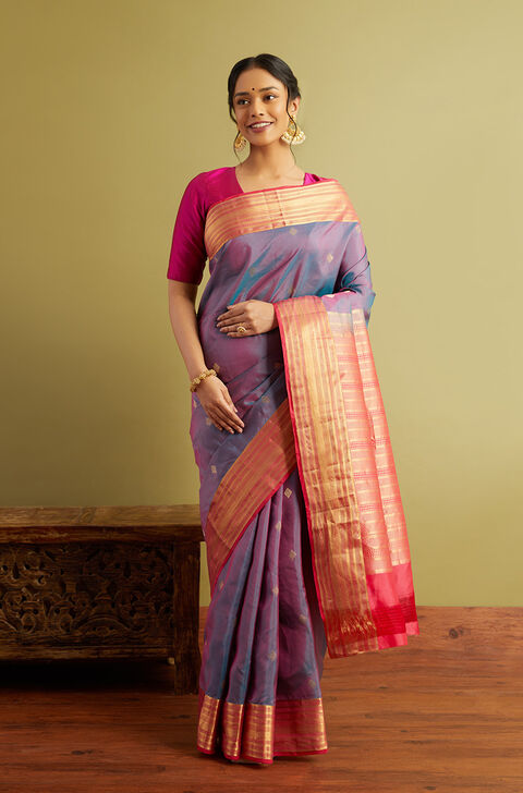 Blue Woven Silk Viscose Saree