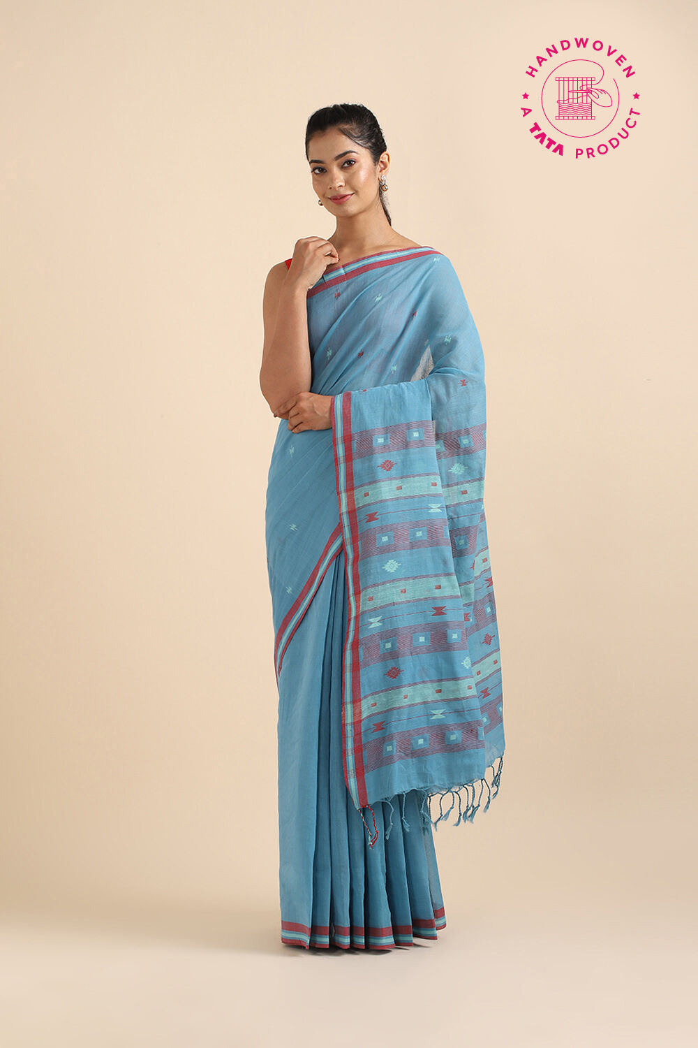 Light Blue Pure Cotton Jamdani Saree image number null