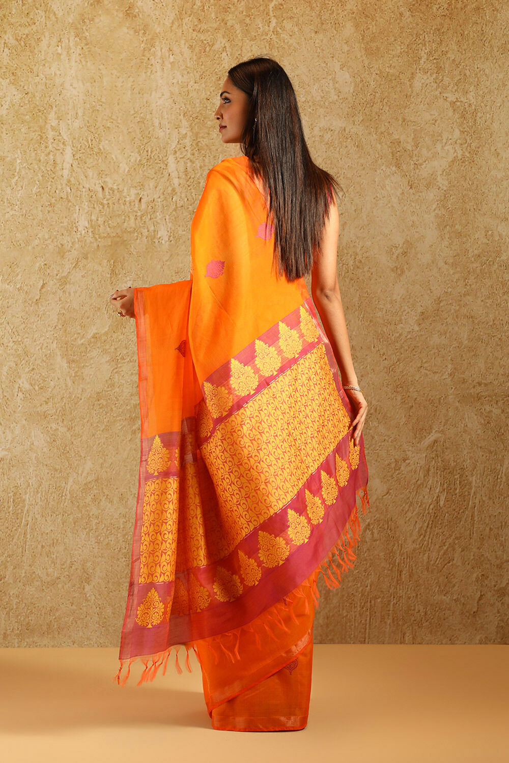 Orange South Pure Silk Cotton Woven Saree image number null