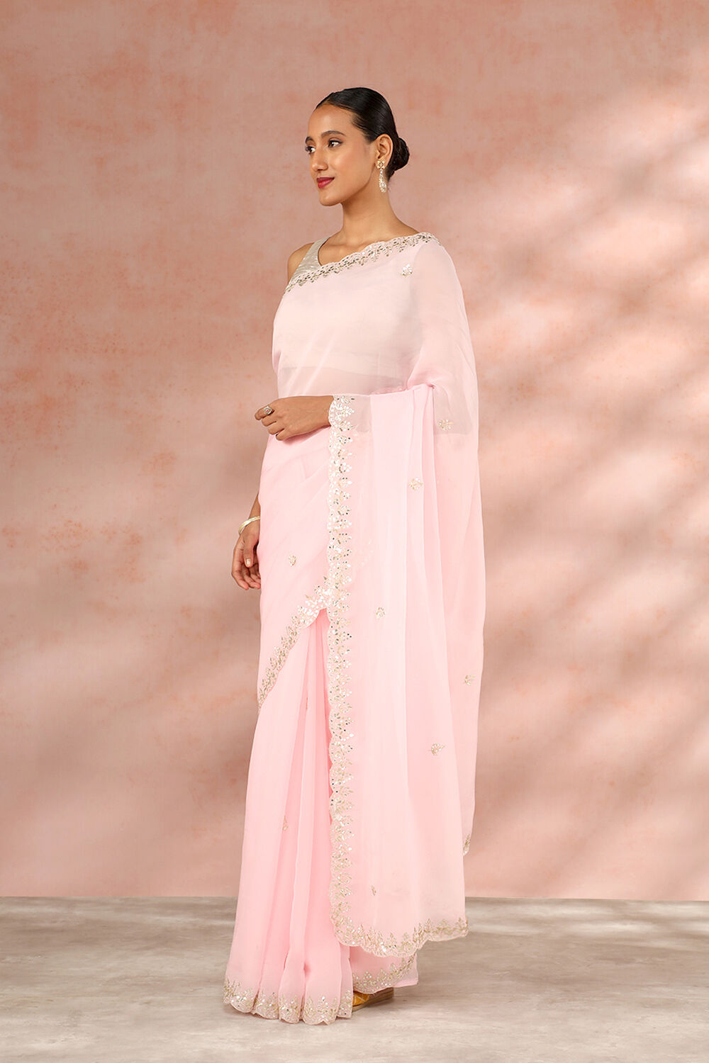 Light Pink Contemporary Viscose Organza Gota Patti Saree image number null