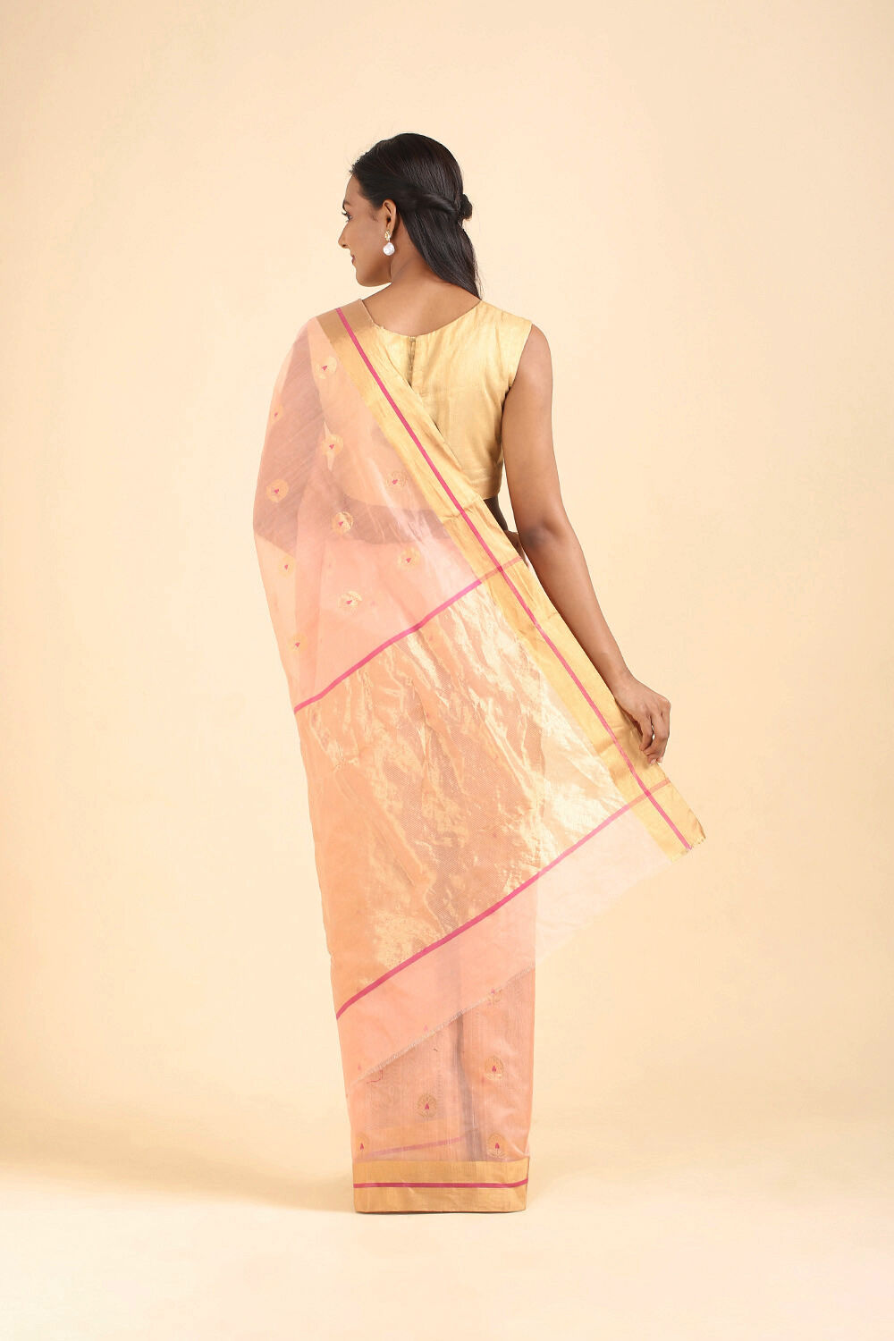 Light Orange Pure Silk Cotton Chanderi Saree image number null