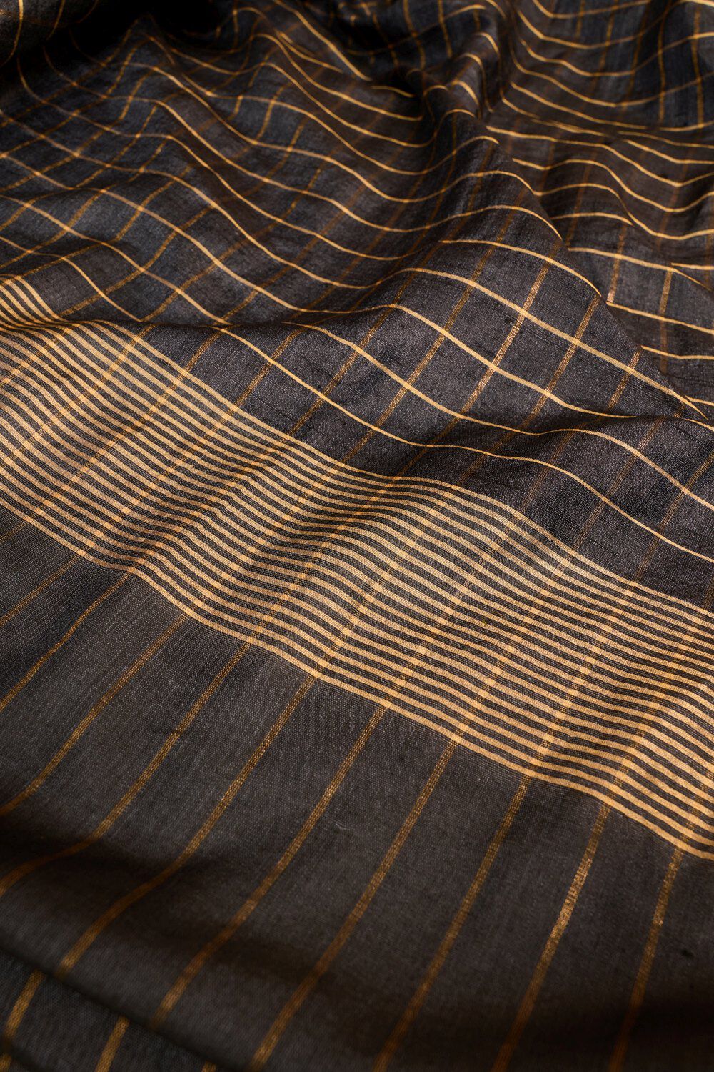 Black Bhagalpur Woven Pure Tussar Silk Saree image number null