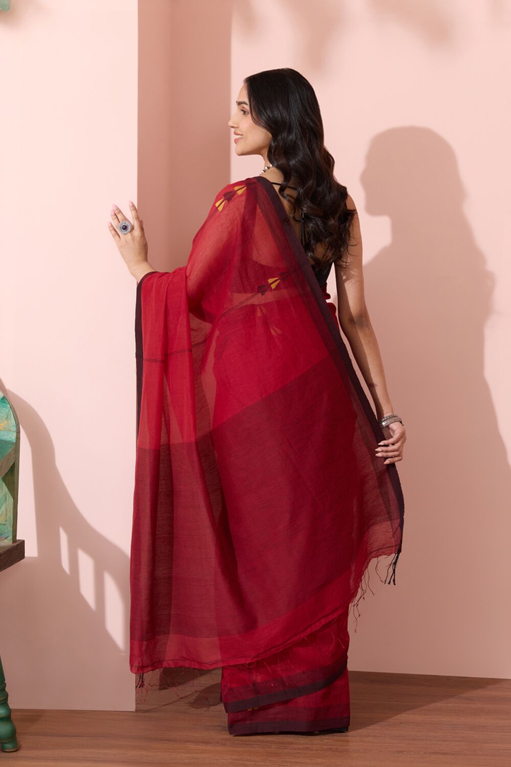 Dark Red Bengal Pure Silk Cotton Jamdani Saree image number null