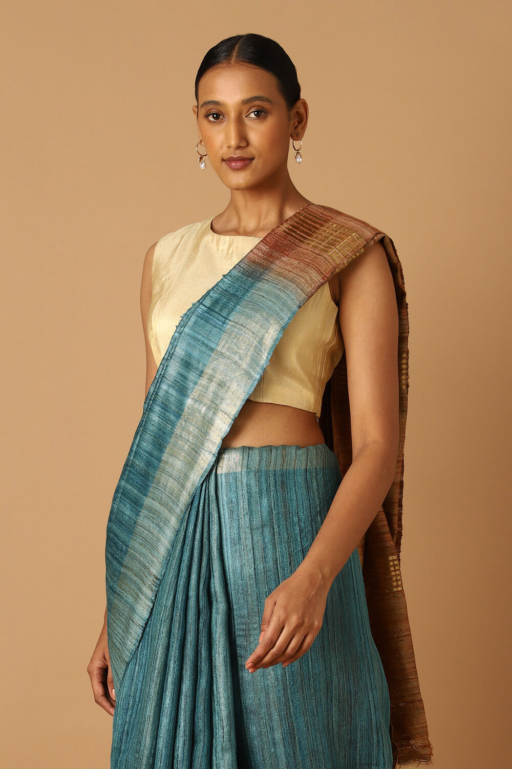 Blue Pure Tussar Silk Tie and Dye Saree image number null